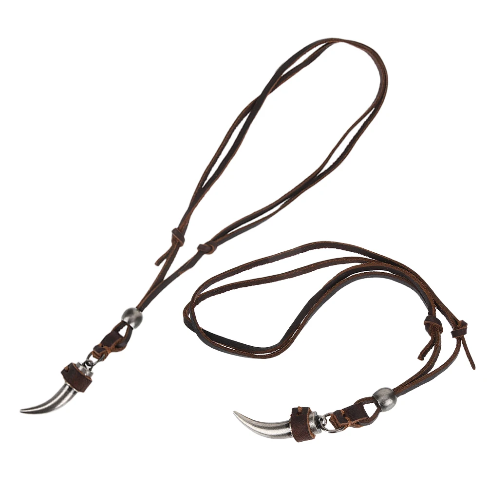 

2Pcs Wolf Necklace Adjustable Chain Tribal Viking Pendant Men Outdoor Travel Accessory Wolf Teeth Necklace