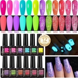 12pcs/set colorful luminous diamond gel nail polish set gift box: long-lasting, LED/UV, easy to peel off, odorless - nightclub p