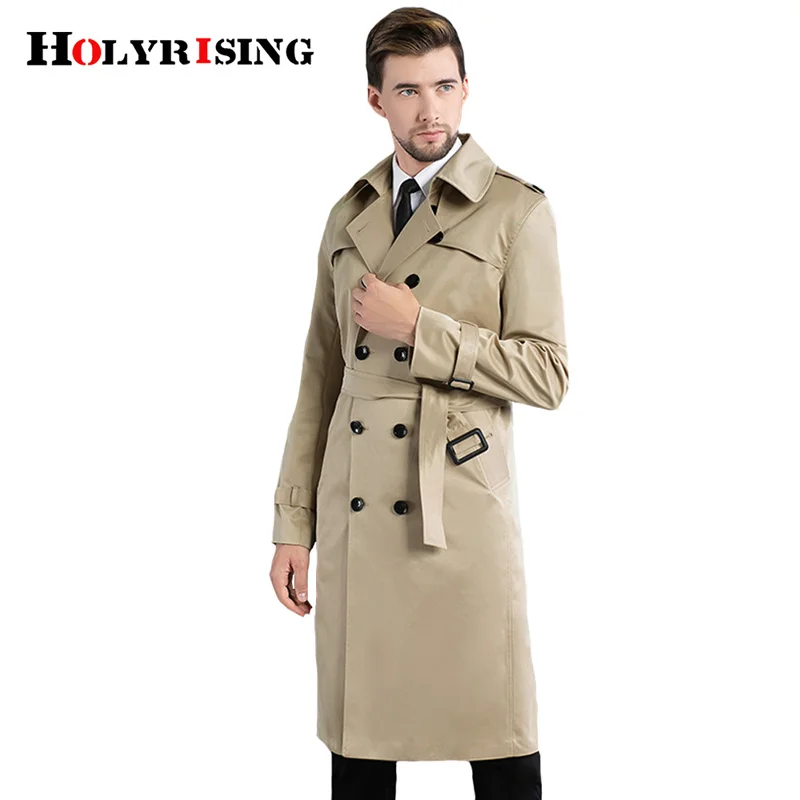 

Holyrising Men Trench Coat Turn Collar Double Button Hombre Larga Long Slim Windbreaker British Style Clothes 18935-5