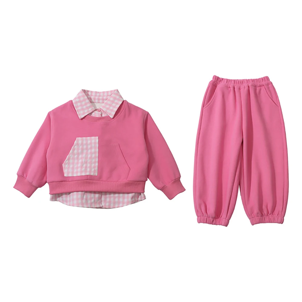 

Детская одежда Serts из искусственного двух предметов, клетчатая рубашка с воротником, пуловер, топы + брюки, 2 предмета для детей, топы с бантом на спине для девочек, повседневная одежда