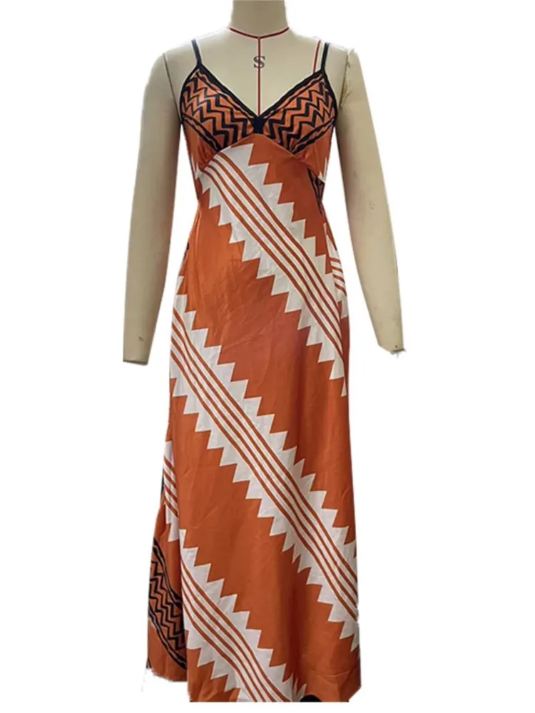 Abito estivo da donna con motivo etnico nuovo, senza schienale, con spacco sulla coscia, abiti estivi da donna, abito lungo con volant alla moda Boho per la spiaggia