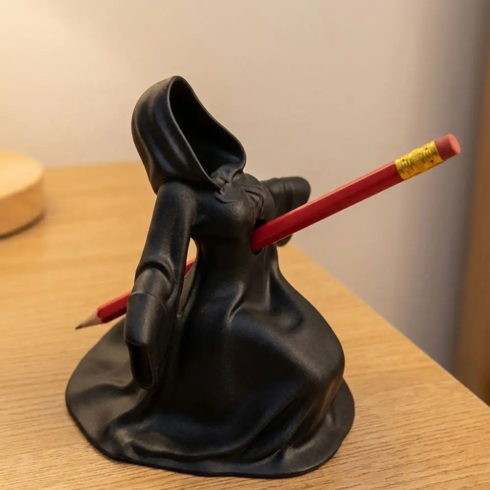 3D Printed Halloween Ghost Pen Holder Dark Gothic Hooded Phantom Pencil Rest Novelty Robe Mini Ghost Figurine Halloween Party