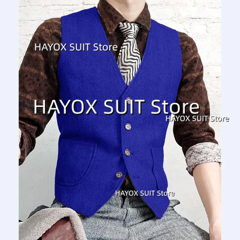 

Men's Suit Vest Waistcoat Tweed V-Neck Sleeveless Jacket Fashion Vintage Tooling Slim Fit Men Chalecos 2022