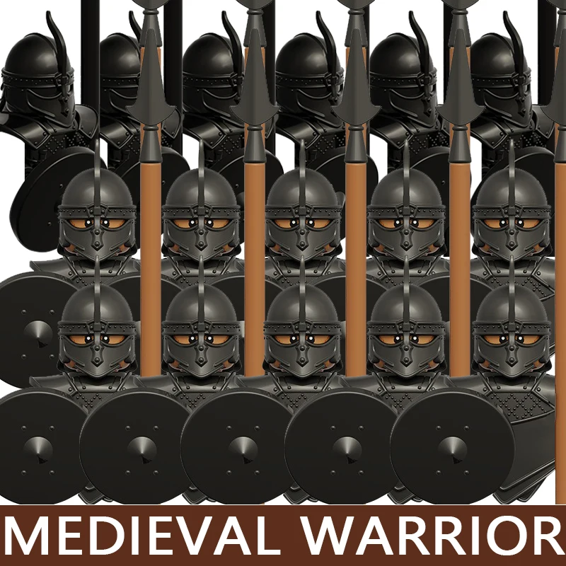 Série Château Médiéval : Figurines de Soldats, Blocs de Construction, Jeu de Guerre Militaire, Chevalier, Guerrier, Accessoires de Lance, Briques, Jouet, Cadeau