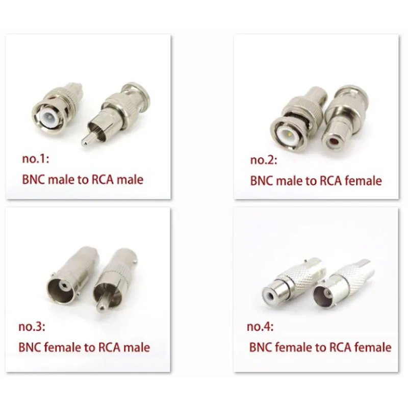 4types 2PCS metal BNC male female to RCA male female plug jack audio video CCTV camera Coaxial Cable connector Converter L1