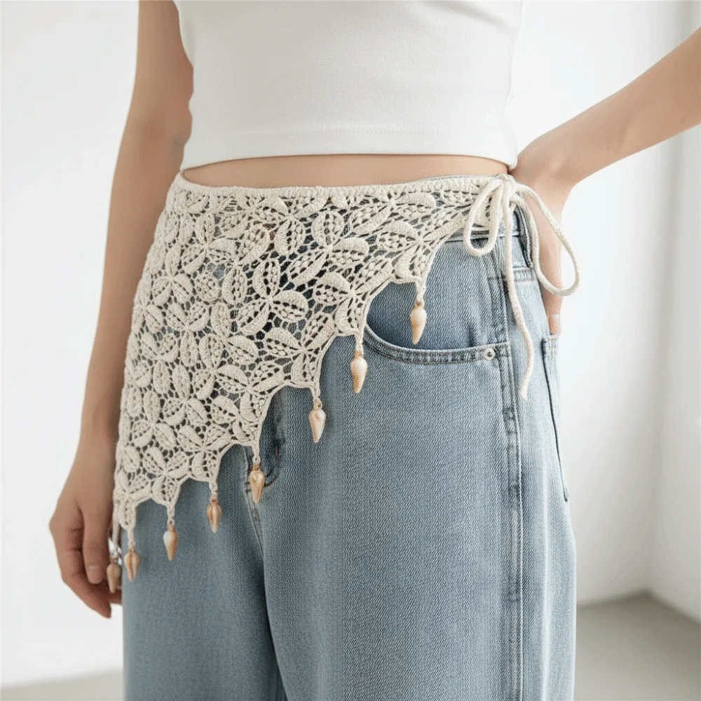 

Bohemian Tassel Knitted Triangle Scarf Exotic Countryside Style Crochet Flower Scarves Scarf Accessories Korean Style