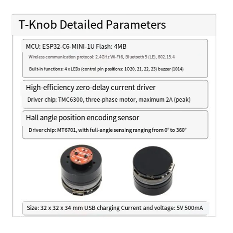 N35R-LILYGO T-Knob ESP32-C6 Wi-Fi6 BLE5 Thread MINI-1U Hall-Based Angle Position Encoder Sensor Knob Board Zero Standby Current