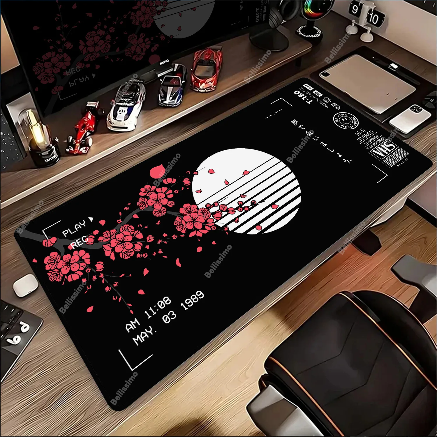 

Art VHS Sakura Style Mouse Pad 120x60cm Black Desk Mat Xxl Computer Large Japanese Cherry Blossom Non-slip Gamer Keyboard Pads