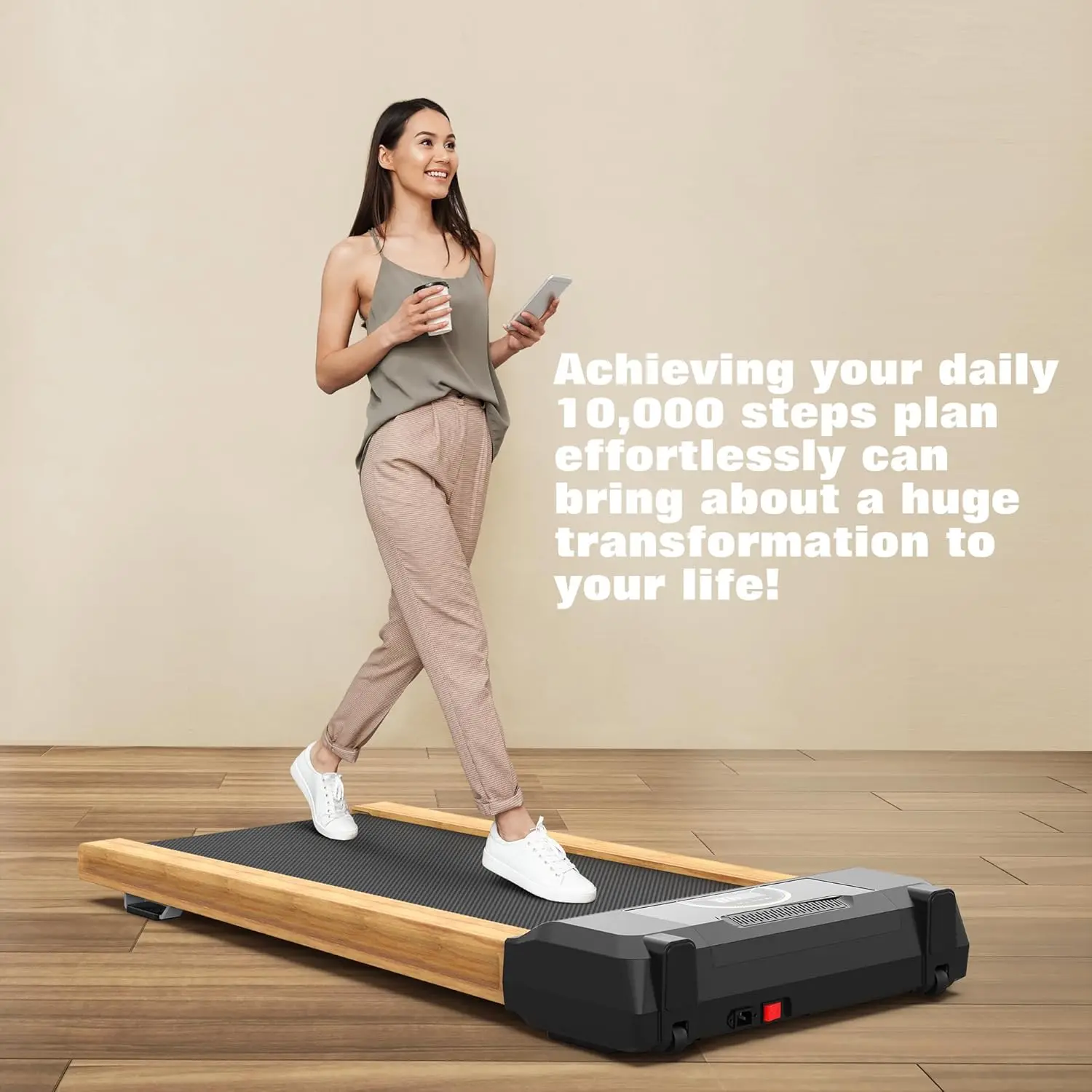 Walking Pad Under Desk Treadmill with High Sound Quality Speaker, 3.5HP Wood Treadmills for Home Small, Max 300LBS Capacity