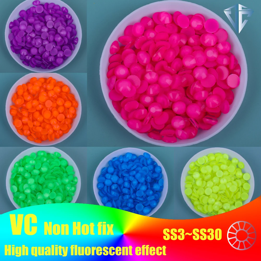 All Size Glass Noctilucent Fluorescence Crystal Neon Non Hot Fix Rhinestones FlatBack Strass Fabric Garment Nail Art Decorations