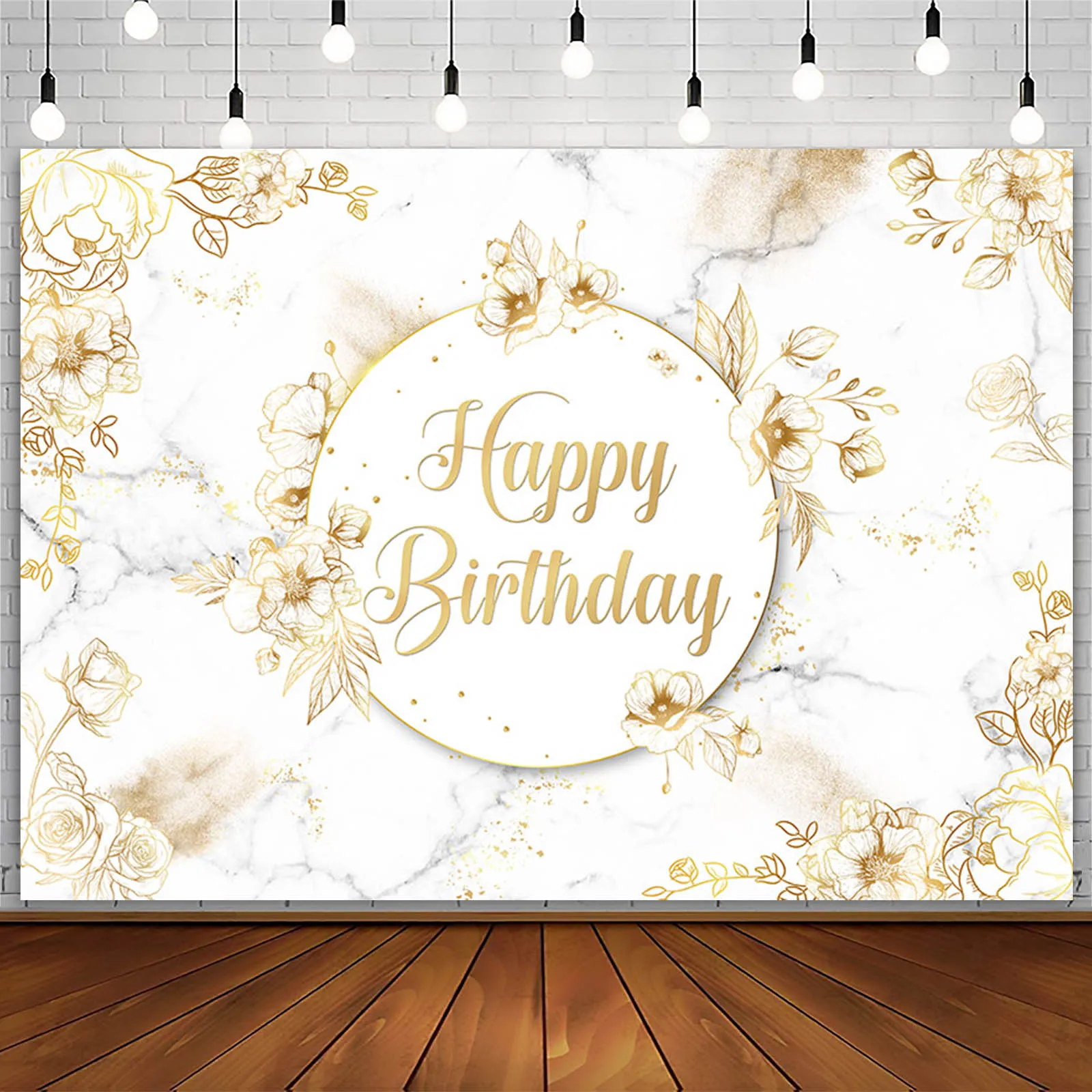 AIBIIN Beige Happy Birthday Backdrop Flowers Marble Photography Background Party Decor Women Girl Cake Table Poster Photozone