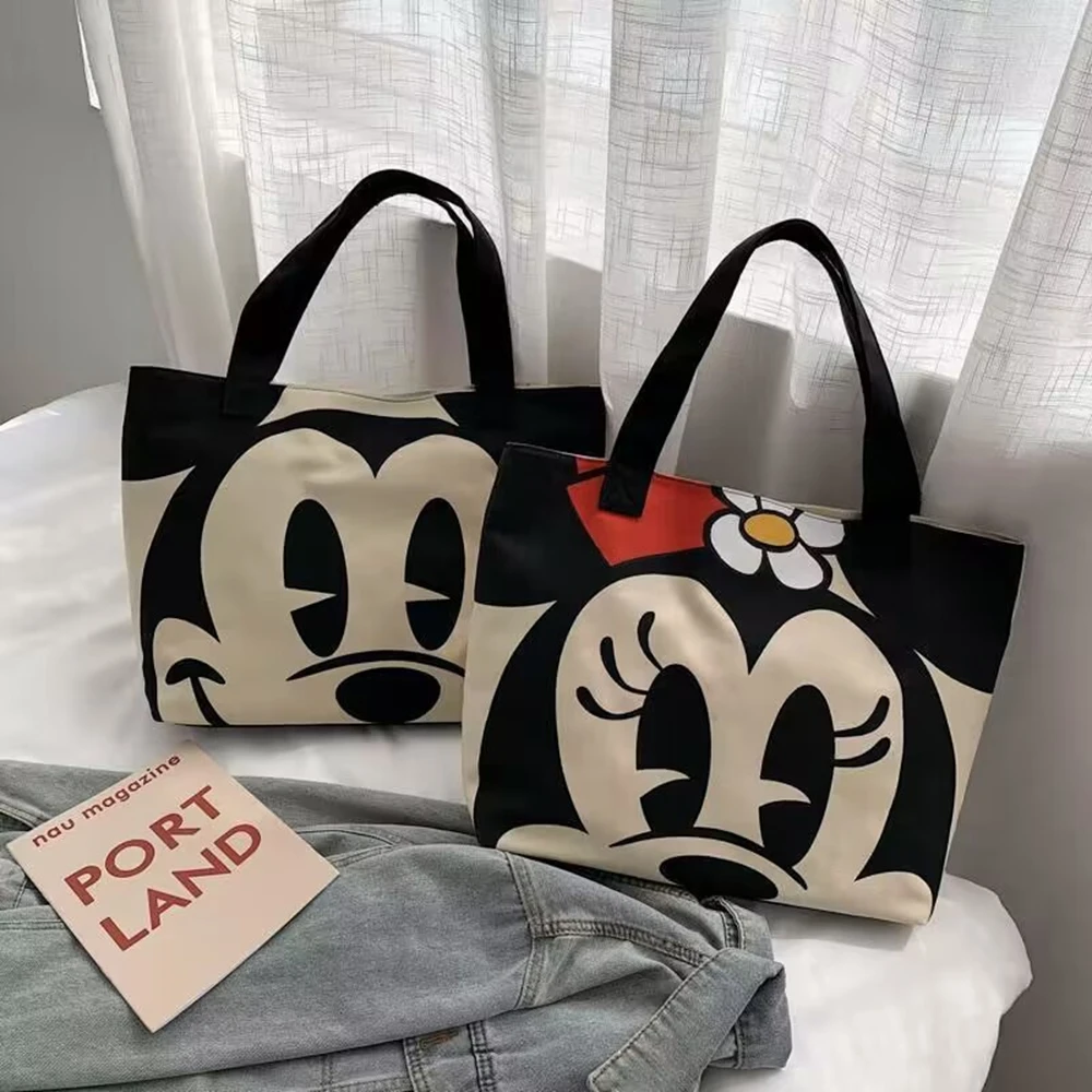 

Disney New Mickey Minnie Canvas Bag Women's Versatile Casual Shoulder Bag Commuter Handbag Large Capacity Multifunctional Bag
