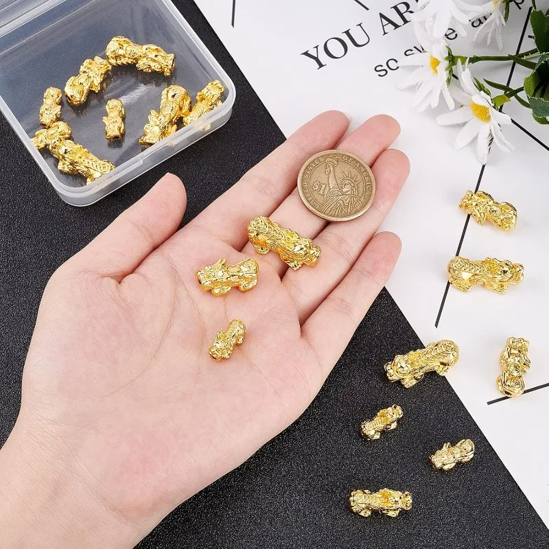 18Pcs 3 Style 24k Gold Plated Pixiu Spacer Bead 3D Metal Chinese Fengshui Lucky Bead for Necklaces Bracelets Key Chains