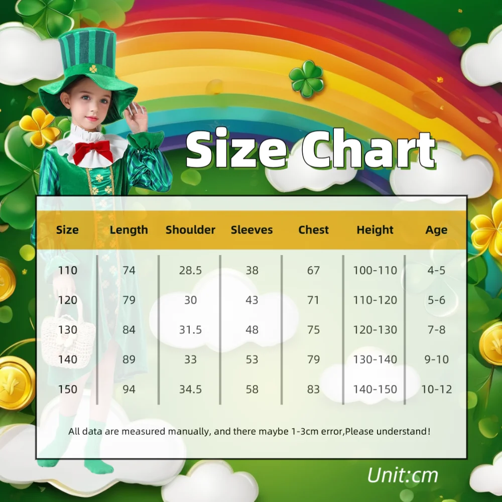 Boys and Girls Leprechaun Costumes, Childs Outfits, Feriados internacionais, Gnome brilhante, Lucky Green, Vestido extravagante