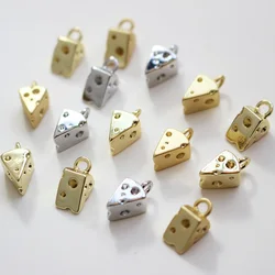 4PCS Delicate Brass Cheese 14K Real Gold Plated Pendant DIY Jewelry Making Supplies Material Accessories
