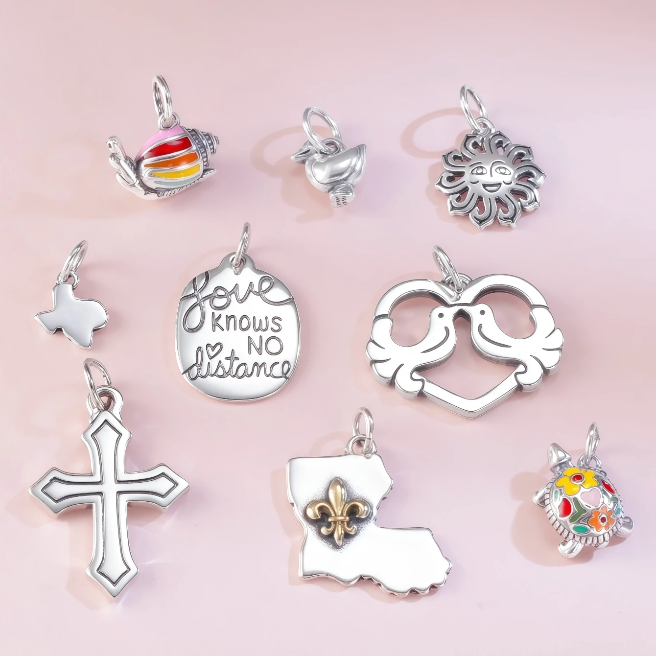 سلسلة قلادة S925 James Avery الفضية - الصليب، Lovebird، قلادة سوار DIY، يمكن مطابقة بحرية