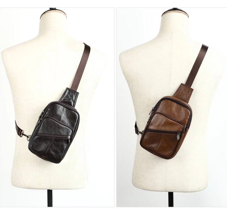 

Легкий мужской уличный нагрудный рюкзак из воловьей кожи с разными карманами для поездок на работу и путешествий через плечо