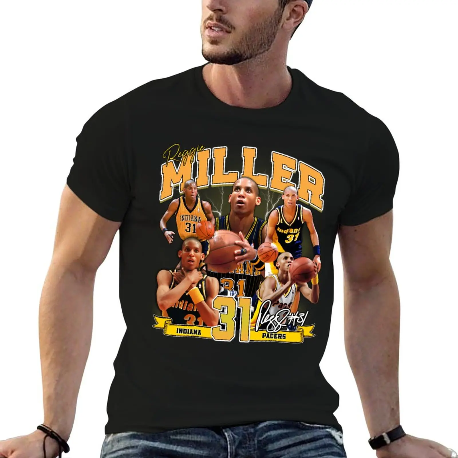 

Reggie Miller Choke Sign Basketball Legend Signature Vintage Retro 80S 90S Bootleg Rap Style T-Shirt T-Shirt