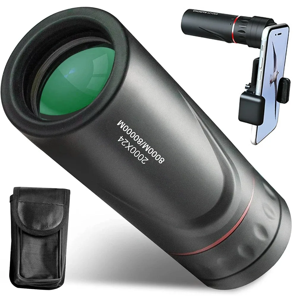 Télescope monoculaire HD 2000X24 avec adaptateur de téléphone – Mini portée portable pour l'observation des étoiles, le camping et la chasse