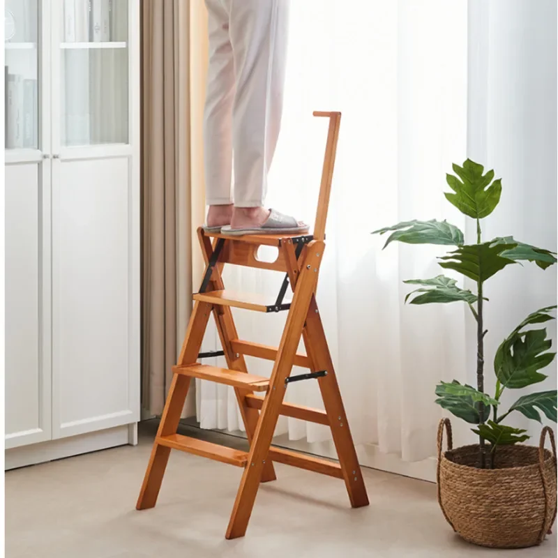 Ladder Stool Solid Wood Household Kitchen Stool Multifunctional High Stools Kitchen Strong Durable Dining Chair Folding Design