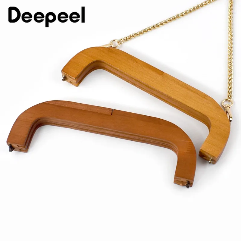 1Pc 25cm Square Wooden Bag Handle for Handbag Purse Frame Closure Clip Kiss Clasp DIY Handmade Sewing Brackets Bag Accessories