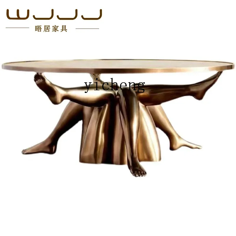 

XL Light Luxury Special-Shaped FRP Electroplated Beauty Leg Coffee Table Model Room Hotel round Tea Table