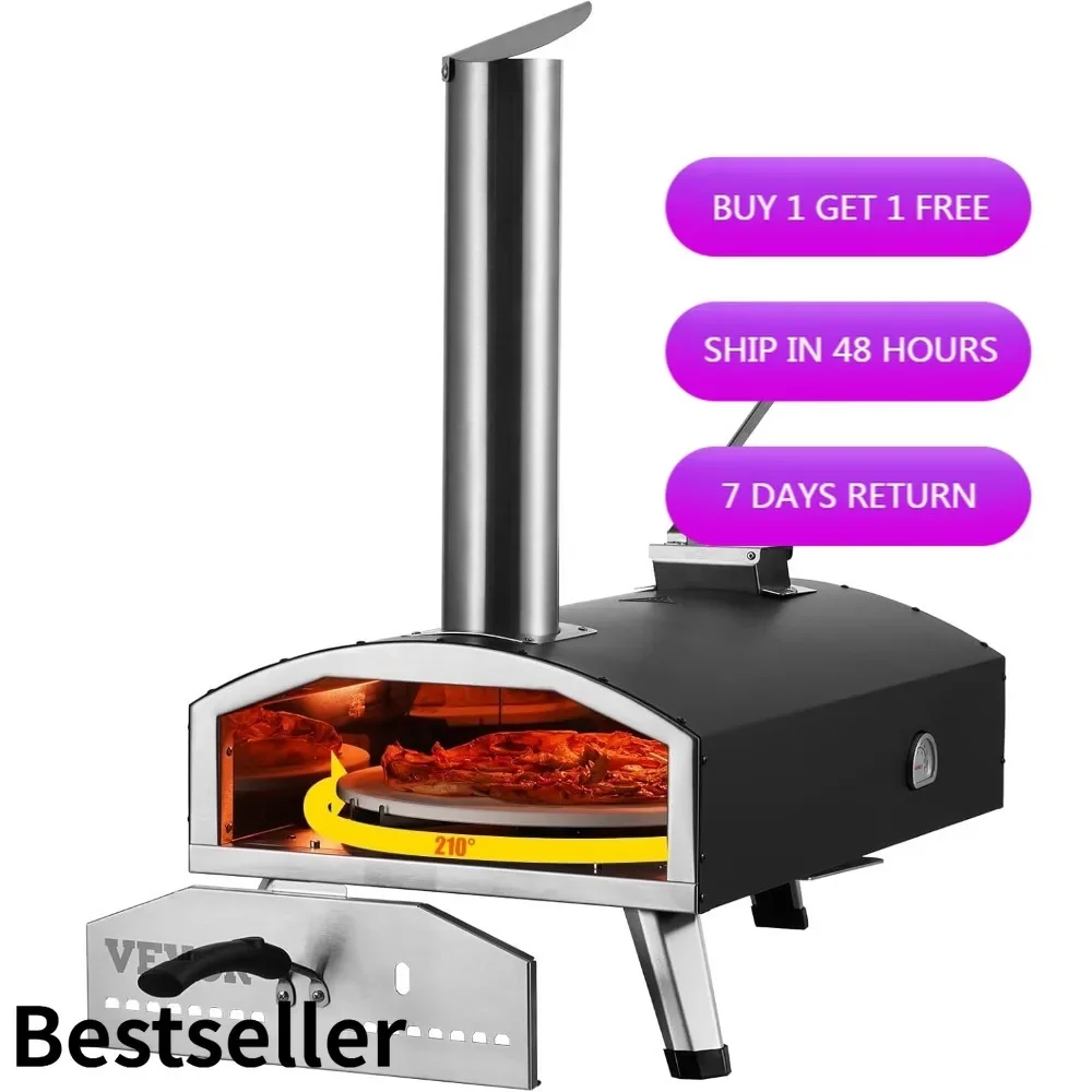 فرن بيتزا خارجي 12 يعمل بالخشب مع حجر دوار ومقياس حرارة مدمج من VEVOR