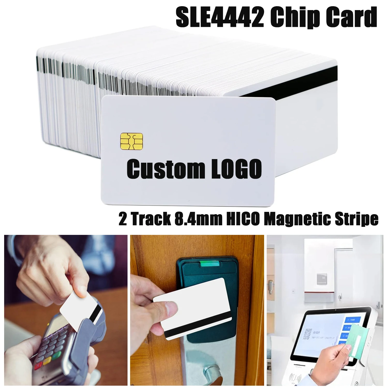 Customized SLE4442 Chip Pearl White Background Smart Contact IC Cards 2 Track Hi-Co Magnetic Stripe PVC Blank Card EMV Chip Card