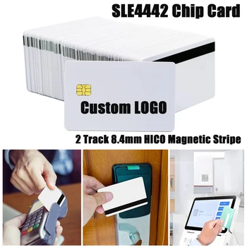 Chip SLE4442 personalizzato Sfondo bianco perla Schede IC a contatto intelligente Scheda vuota in PVC con banda magnetica Hi-Co a 2 tracce Scheda chip EMV
