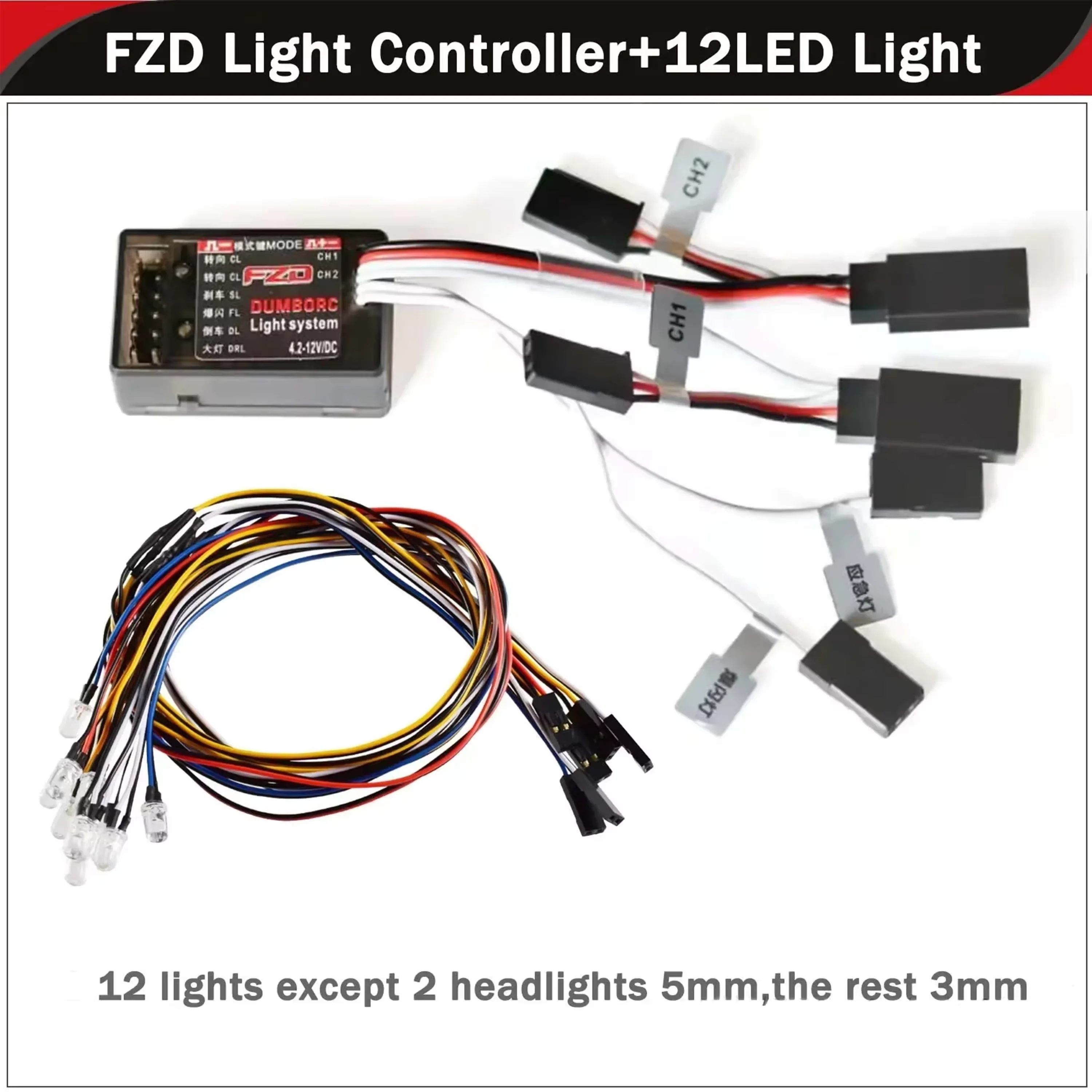 DUMBORC RC Auto FZD Simulatie Licht Controller 12 LED Systeem Kit voor 1/10 1/8 Truck Drift TAMIYA CC01 4WD Axiale SCX10