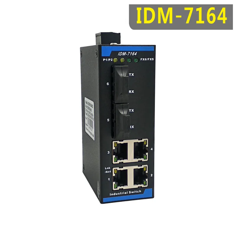 

IDM-7164 6 портов промышленный 100 м переключатель 2 Оптический 4 Электрический Ethernet-переключатель Din-рейка