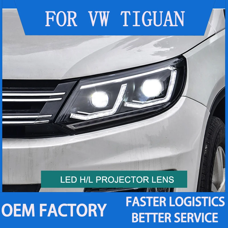 1 Pair Car Headlight Assembly for VW Tiguan 2013-2016 LED Headlights Plug and Play with LED DRL Dynamic Turning Headlights