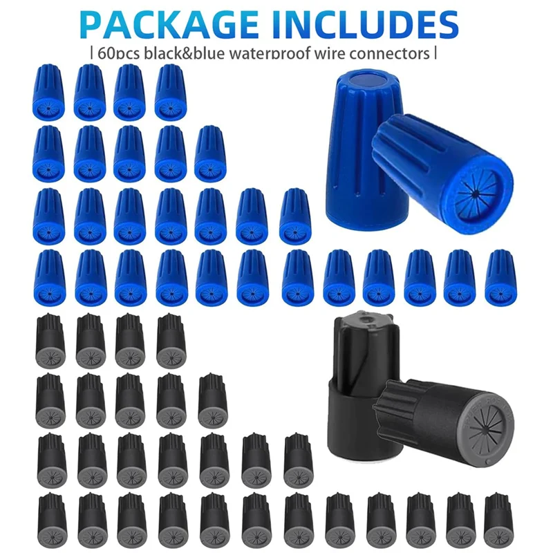 

AT43-22AWG-12AWG Waterproof Sealing Cable Terminal Connector, 60PCS Outdoor Wire Electrical Connections Twist Nuts Caps Gel Seal