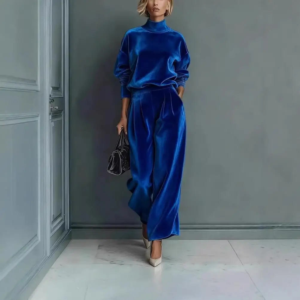 

Женский модный повседневный спортивный костюм MLKSSJ: бархатный комплект с длинными рукавами и брюками-парашютами с низкой посадкой