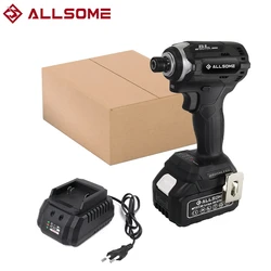 Allsome Brushless 21V 1/4 Hex Impact Driver, Includes 3.0Ah Lithium Battery and Charger