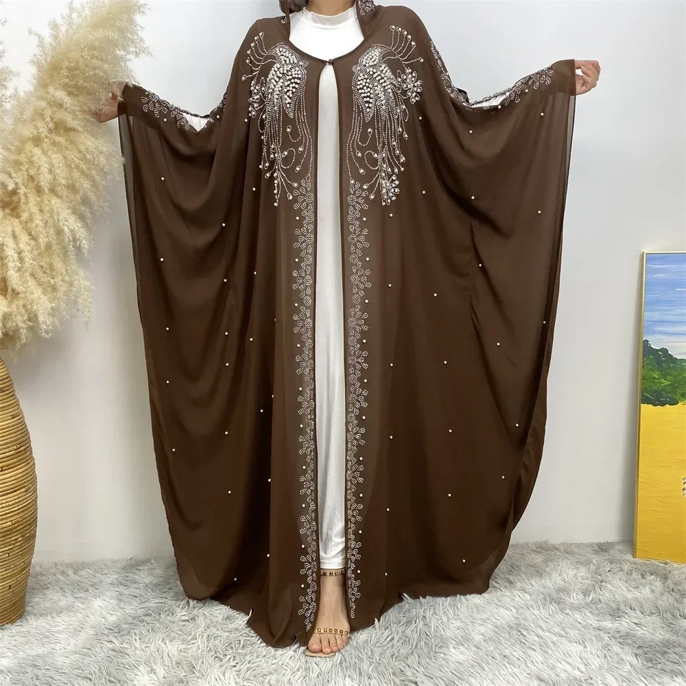 

Ramadan Muslim Abaya Luxury Arabian Bat Sleeve Robe Rhinestone Hooded Dress Fashion Elegant Dubai Middle East Kimono