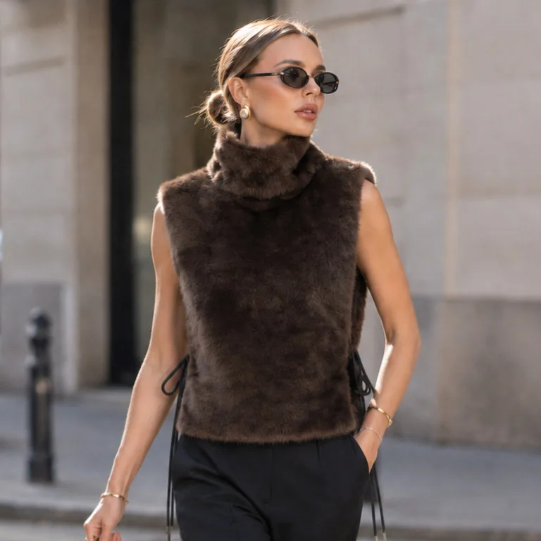 Women Faux Fur Vest Coats Jackets Stand Collar Sleeveless Coat Thick Warm Y2k Streetwear Jacket Casual Outerwear Autumn Winter