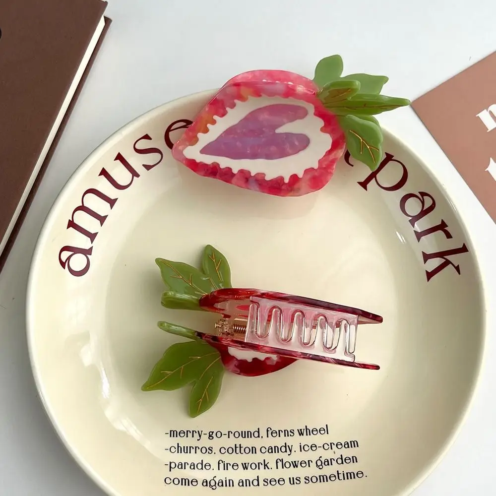 

French Style Heart Strawberry Hair Claw Barrette Headwear Acetic Acid Hair Clip Geometry Korean Style Fruit Hairpin Female