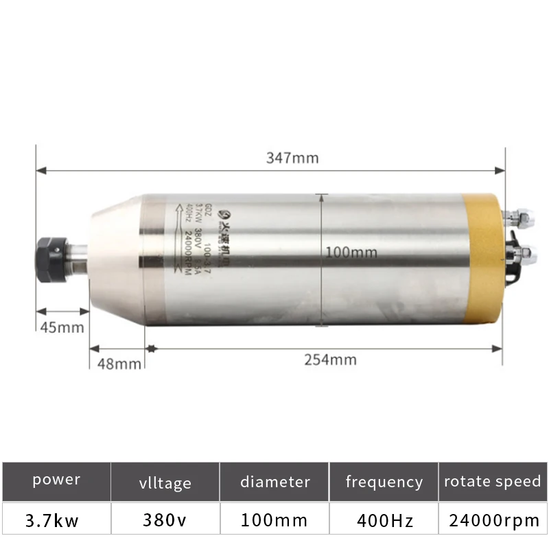 Factory Directly Supply 3.7kw 380v Water Cooled Stone Engraving Spindle Motor Diameter 100mm Water Pump ER20 Kit