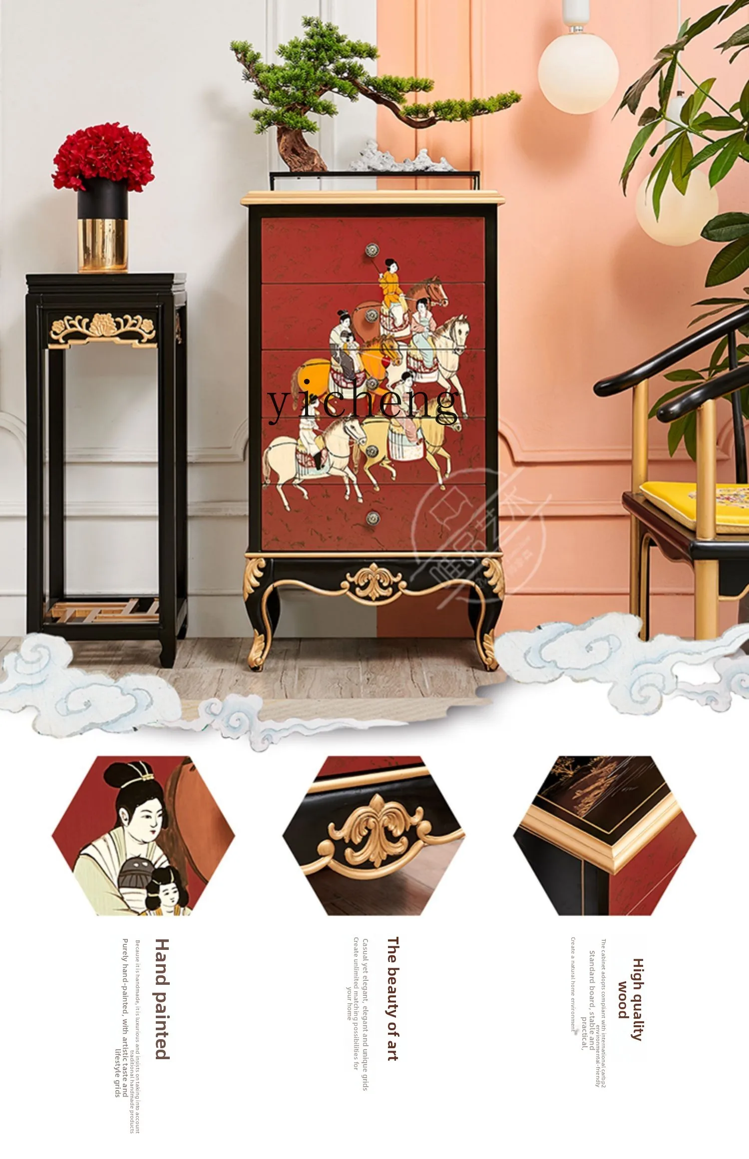 retro French solid wood bedroom five buckets storage drawer cabinet living room sofa corner high vertical cabinet