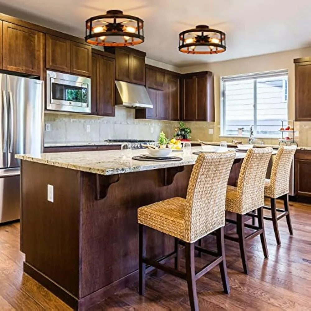 مصباح سقف شبه متساطح على طراز المزرعة الحديثة، تركيبات لظل الطبل الخشبي، إضاءة ريفية لمدخل المدخل #4