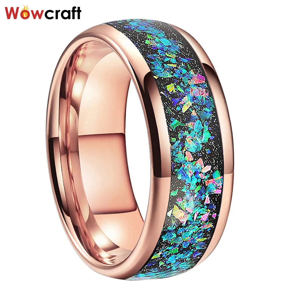 Tungsten Wedding Band for Men Women Galaxy Series Opal Inlay Trendy Jewelry Ring Dome Polished Shiny Comfort Fit