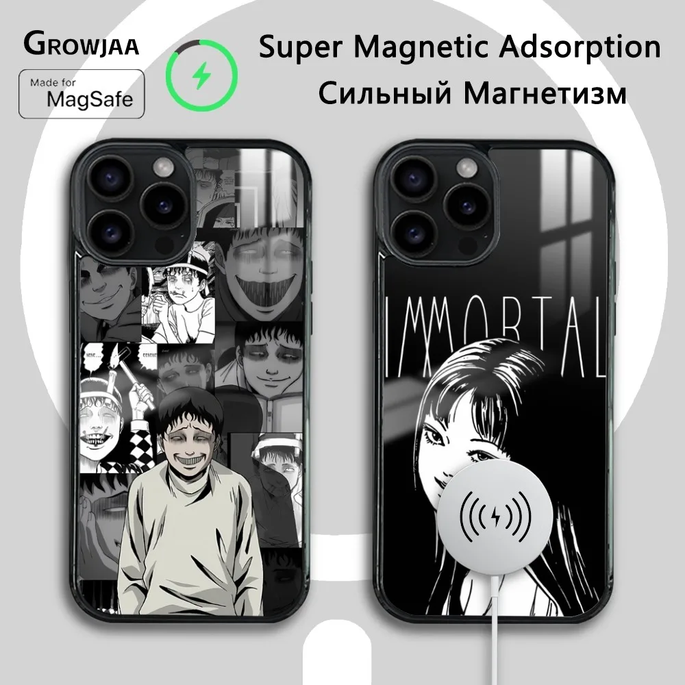 Junji Ito horror Hot comics Phone Case For iPhone 16 15 14 13 12 11 Pro Max Plus Mini Magsafe Mirror Wireless Magnetic Cover