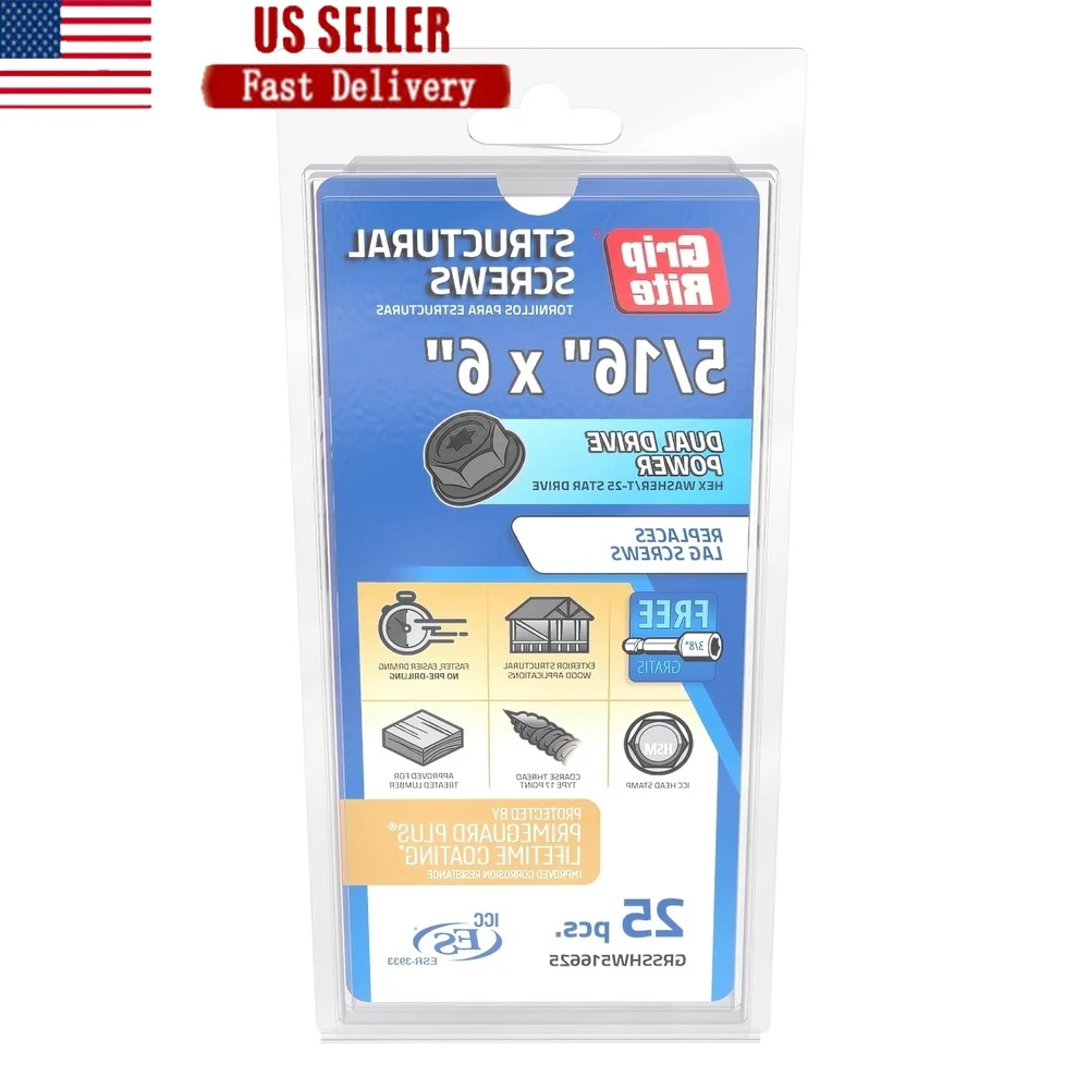 

Структурные винты, 5/16 x 6-дюймовая шестигранная шайба с двойным приводом, тип 25CT, 17-точечные крепления для пиломатериалов