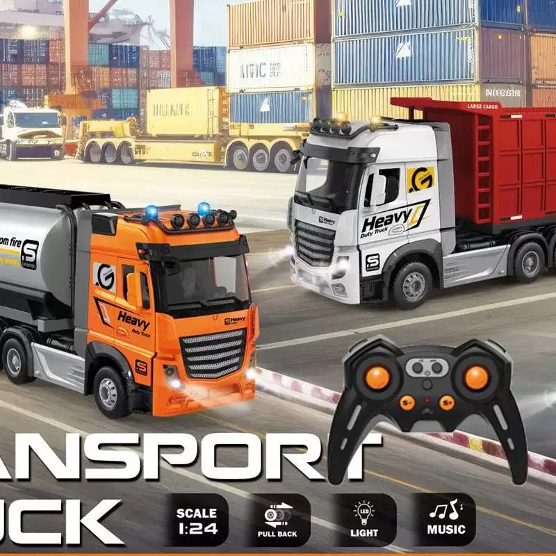 

Remote Control Engineering Truck 2.4g Music With Light Electric Cargo Truck 1/24 Double Layer Transport Toy Truck For Kids
