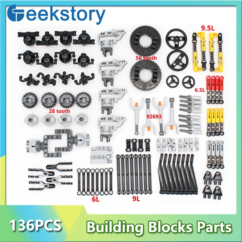 136PCS Suspension Bricks Pneumatic/Gear/Actuator/Connecting Shaft Combinations Set MOC DIY  Technology Building Blocks Toy Parts