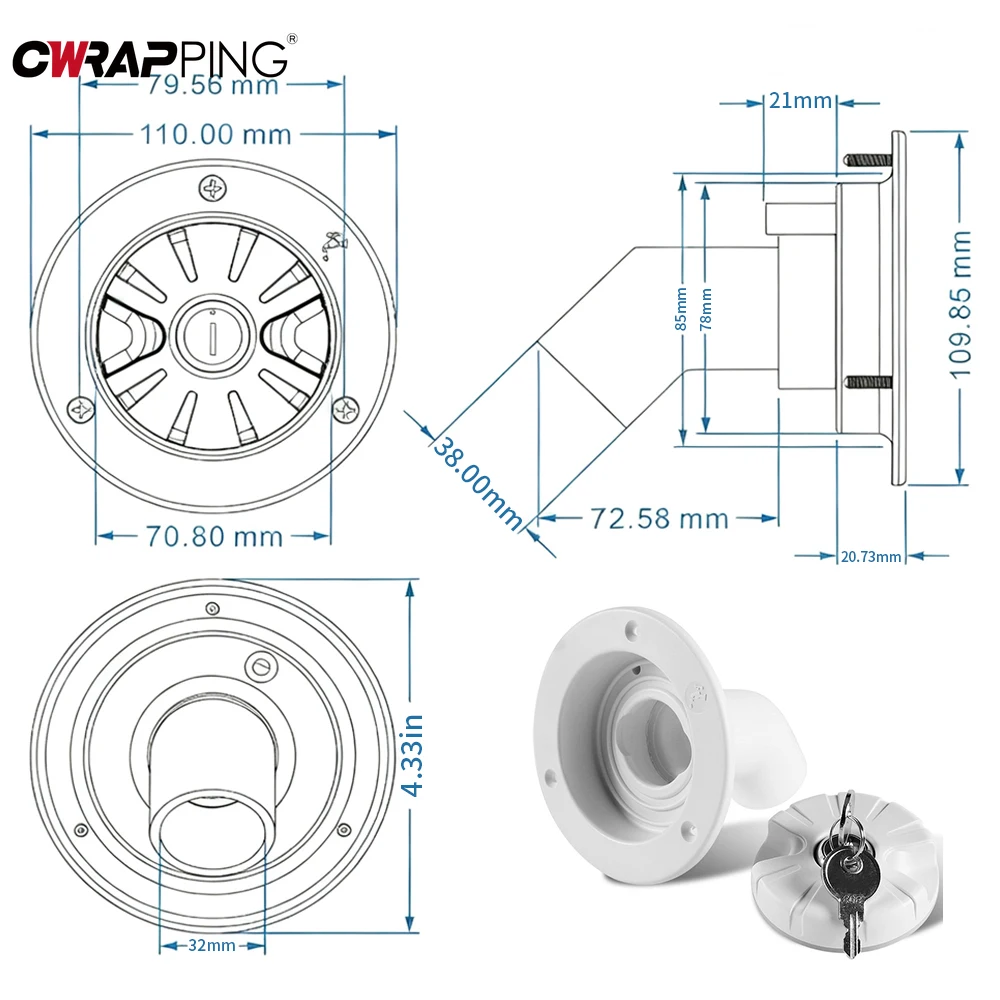 

RV Accessories Gravity Fresh Water Fill Hatch Inlet Filter Lockable for Boat Trailer Caravan RV Accessories Camper Motorhome
