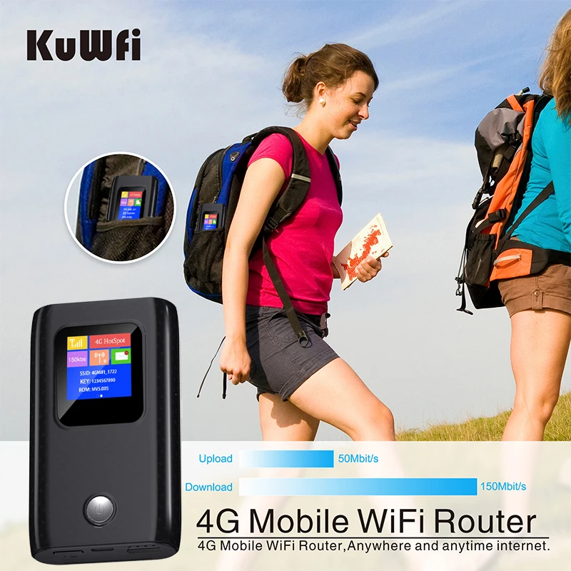 KuWfi Router 4G LTE 150Mbps Mini, Router Hotspot ponsel luar ruangan 6000mah nirkabel Wifi, Modem portabel Slot kartu Sim