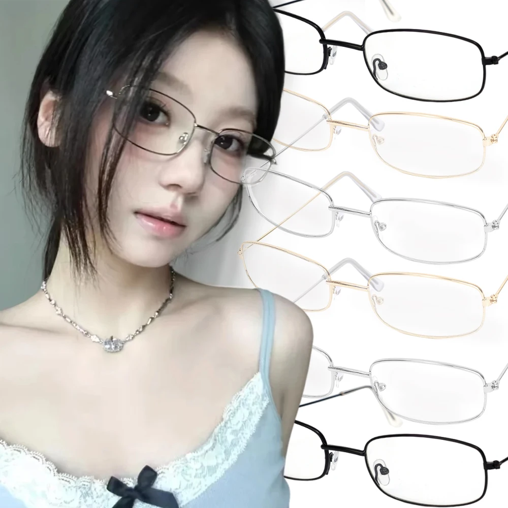 

Vintage Metal Y2K Harajuku Small Square Frame Glasses Women Retro Metal Eyeglasses Clear Spectacle Decorative Eyewear Unisex