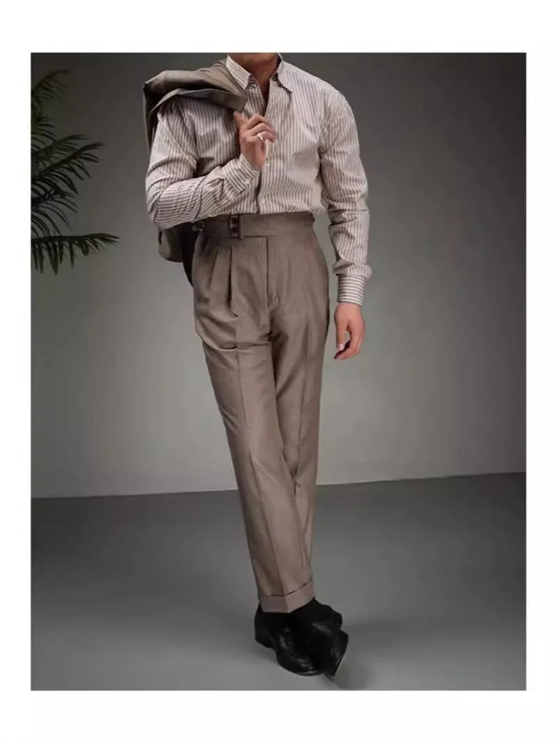 AI NI YA Spring and Autumn new men's suit pants wool blend retro business commuting slim fit casual pants